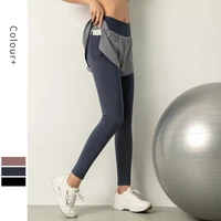 new yoga pants women fake 2pcs leggings with pocket fitness high waist long pants women hip push up tights women gym clothing