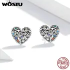 Женские серьги-гвоздики Wostu Tree of Life из стерлингового серебра 925 пробы, свадебные ювелирные изделия из окисленного серебра SCE933