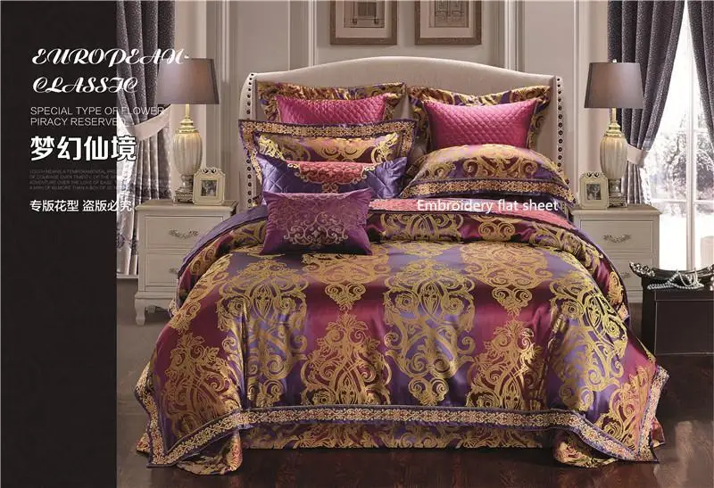 

Luxury Purple Satin Cotton Duvet cover set Wedding Royal designer queen king Bedding set Bed sheet/spread set Pillowcases