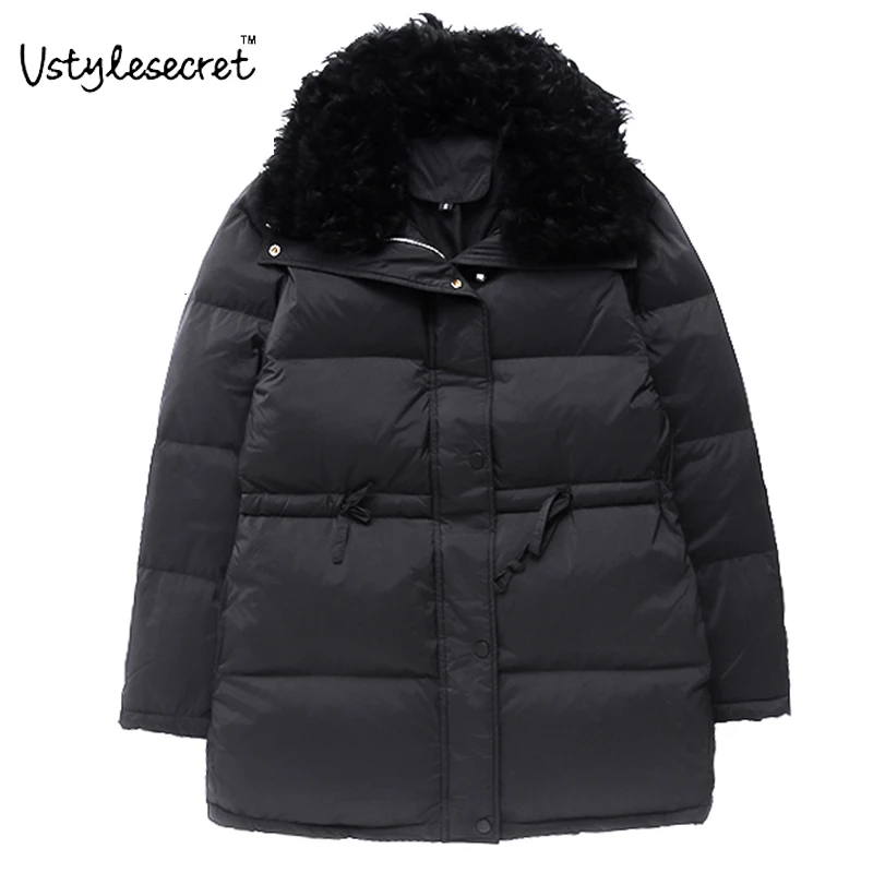 

Пуховик женский с воротником из натуральной шерсти, зима 2021, теплые ветрозащитные пуховики, женские повседневные свободные куртки для женщ...