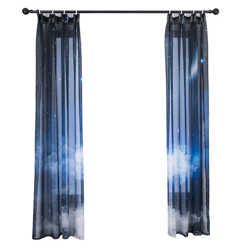 

2Pcs starry sky Tulle Curtains Modern Curtains for Living Room Elegant Printed Blue Tulle Curtains Window Sheer for the Bedroom