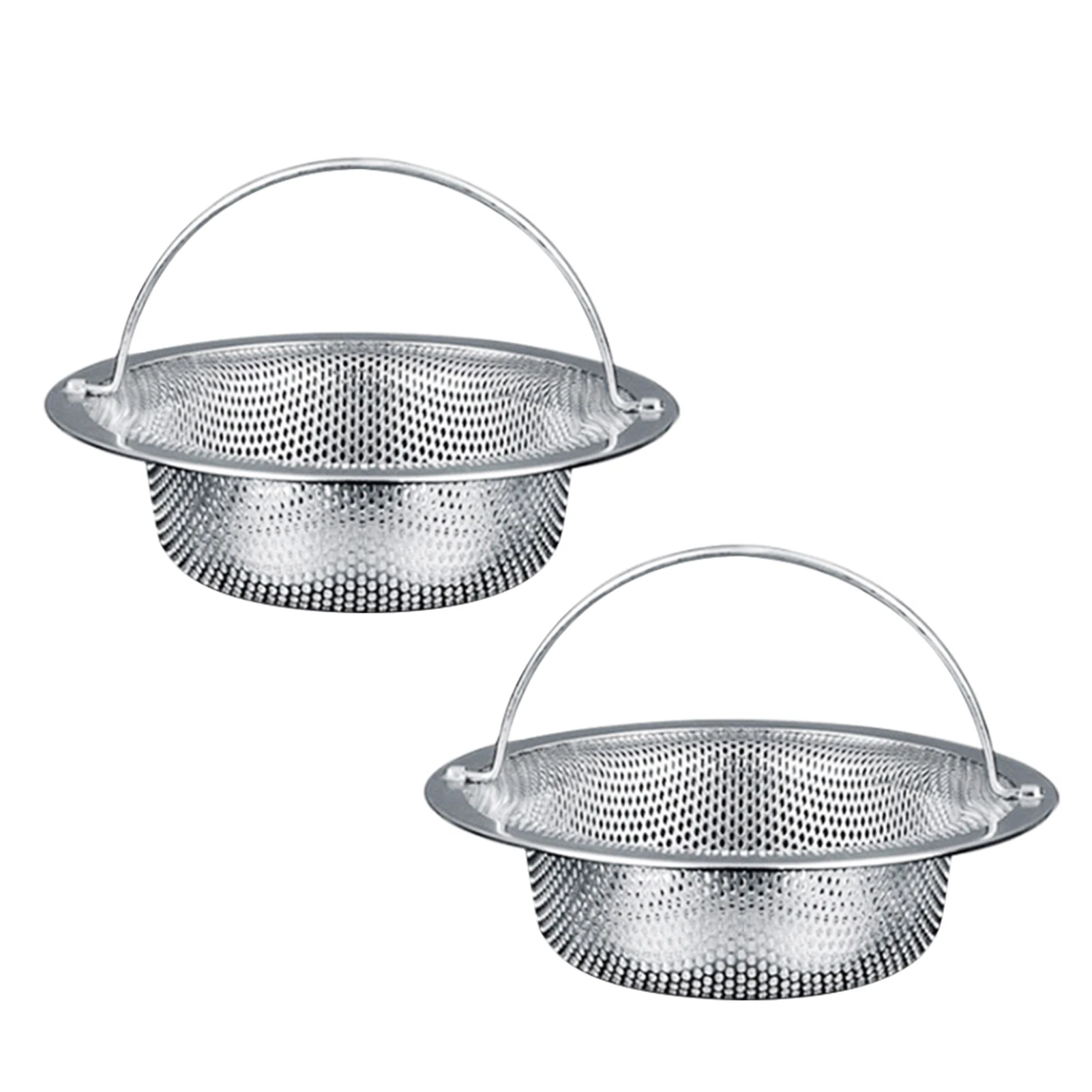 

2pcs With Handle Stainless Steel Sink Strainer Anti Blocking Filter Large Basket