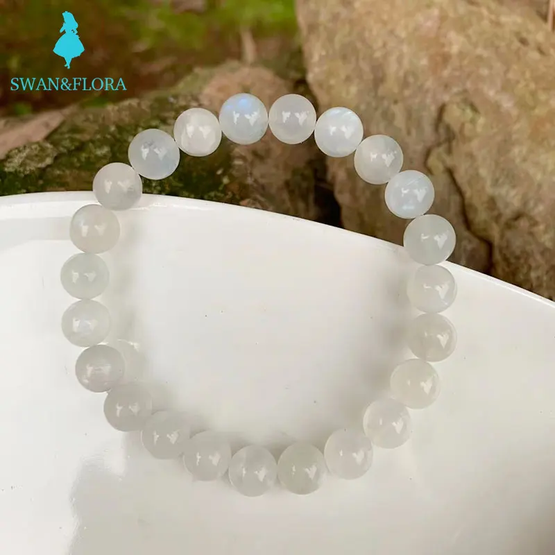 

8MM Natural Stone Moonstone Bracelet Genuine Round Beads Crystal Woman Man Gemstone Jewelry Bracelets on hand