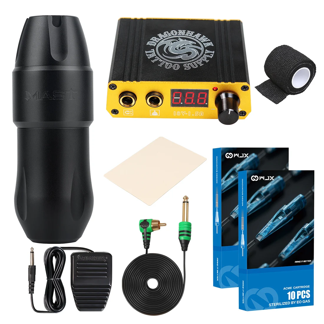 

Dragonhawk Mast Tour Pro Top Tattoo Machine Set Motor Rotary Pen Makeup Mini Power Supply with WJX Cartridge Needles Kit
