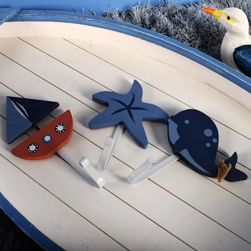 

3PCS Mediterranean Style Wooden Nautical Starfish Towel Wall Hooks Hangers Figurines For Home Hanging Decor Ornaments