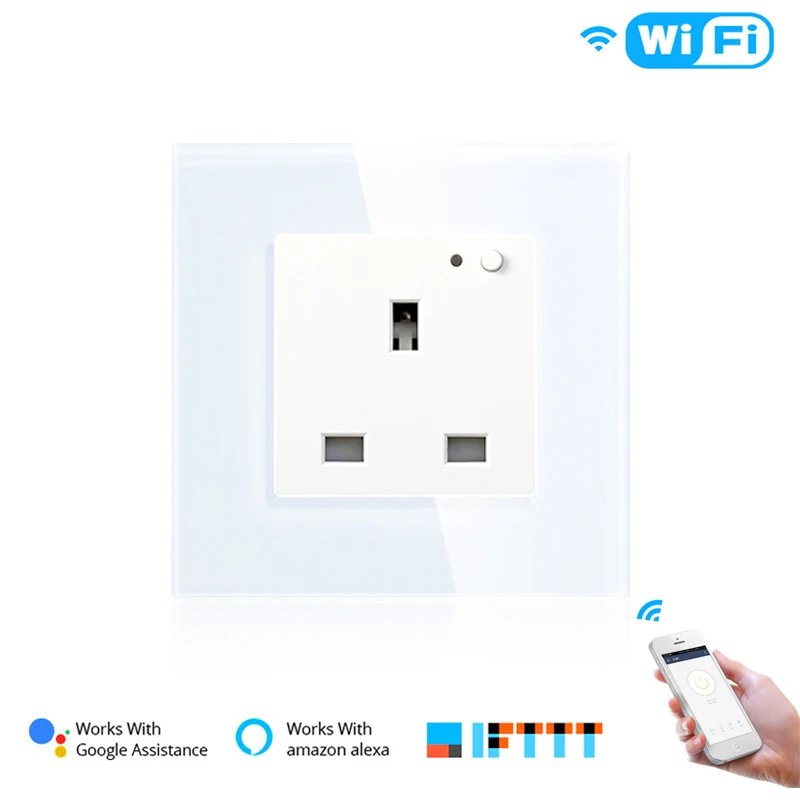 UK White Wi-Fi умная настенная розетка стеклянная панель Smart Life/приложение Tuya дистанционное управление, работает с Amazon Echo Alexa Google Home EU FR UK - Цвет: UK White