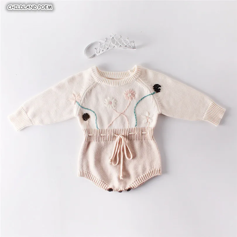 

Knitted Baby Romper Newborn Baby Clothes Embroidery Floral Infant Baby Girl Romper Long Sleeve Cotton Baby Boy Romper Jumpsuit