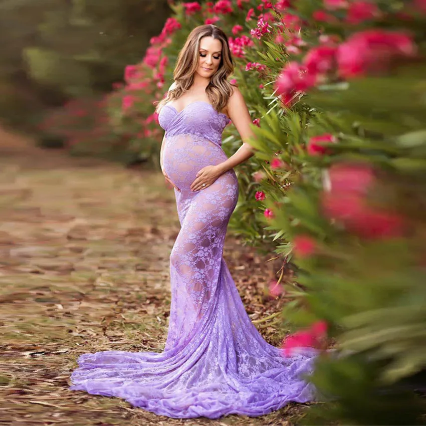 

Lace Sexy Maternity Dresses Photography Props Long Fancy Pregnancy Dress Shoulderless Maxi Gown for Pregnant Women Photo Shoots