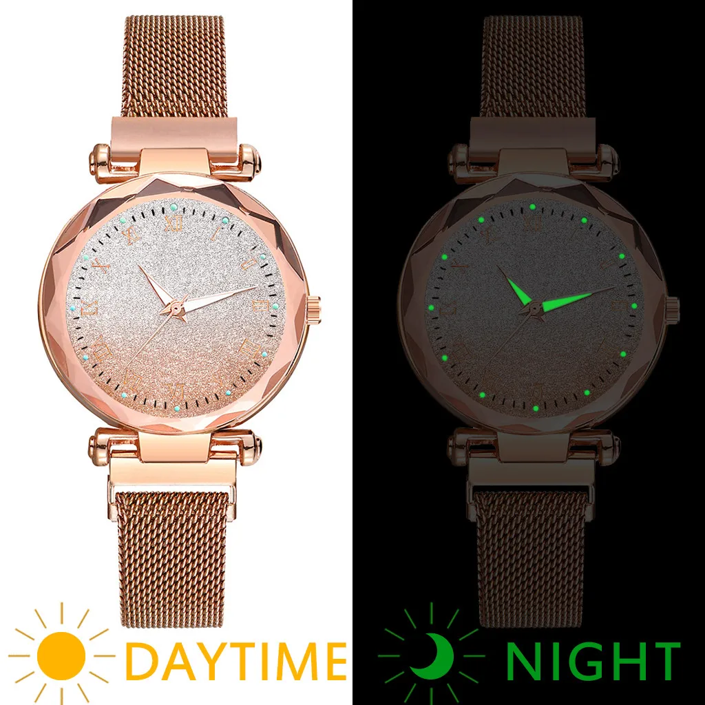 

Women's Luminous Starry Sky Watches Magnet Buckle Stainless Steel Sky Quartz Female Watch Ladies Clock Gift Relogio Feminino /d