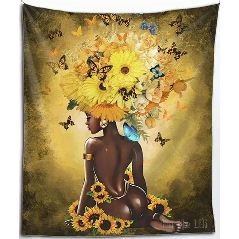 

Настенное украшение для спальни, гостиной, черного цвета, с изображением афроамериканской девушки, гобелен с женщиной