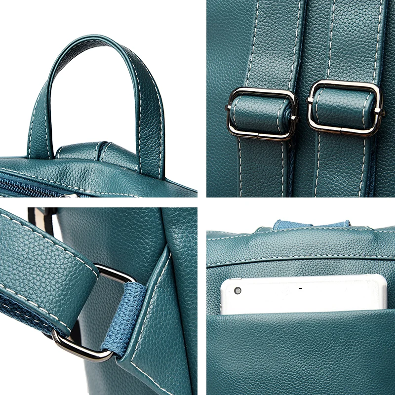 

Women Backpack 2021 Summer Fashion Rivet Wild High Quality Travel Backpacks Soft Leather Leisure Large Capacity Blue Back Pack
