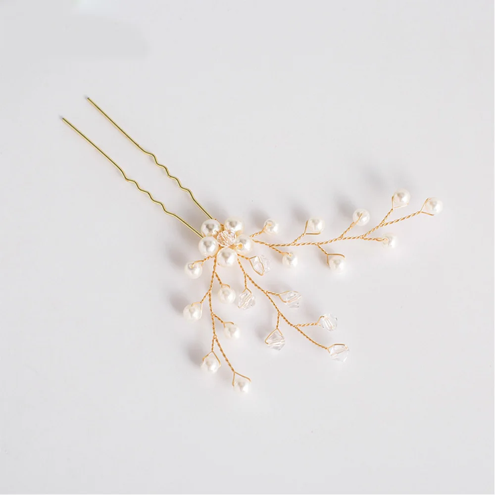 Заколка U-образной формы для волос украшение из сплава с листьями и жемчугом