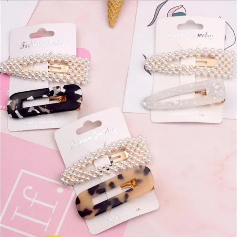 Pinksee 2pcs/set Elegant Chic Imitation Pearl Hair Clip Acetate Hairpins for Women Girls Fashion Barrette Accessories | Украшения и
