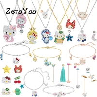swa 2022 fashion jewelry set charm cute cat pig diy sparkling crystal name necklace ladies earring bracelet romantic gift