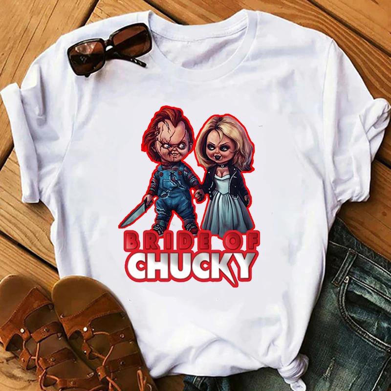

New Horror Chucky T Shirt Women Summer Top Funny Cartoon Tshirt Kawaii Graphic T-shirt Grunge Ulzzang Plus Size Top Tees Female