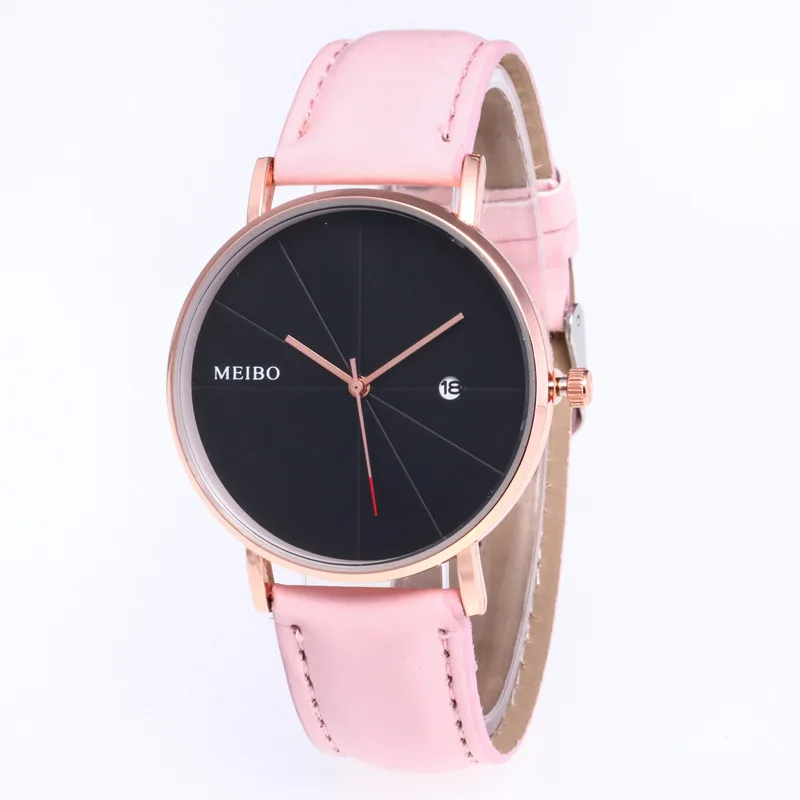 

Fashion Simple Design Leather Strap Quartz Wrist Watch Men Women Ultra-thin Calendar Couple Business Pink Clock Gift reloj mujer