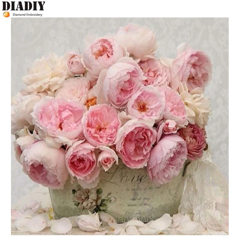 

Pink peony flowers Diamond DIY 3D Full 5D Diamond Painting Embroidery Patterns Rhinestones Mosaic needlework hobby