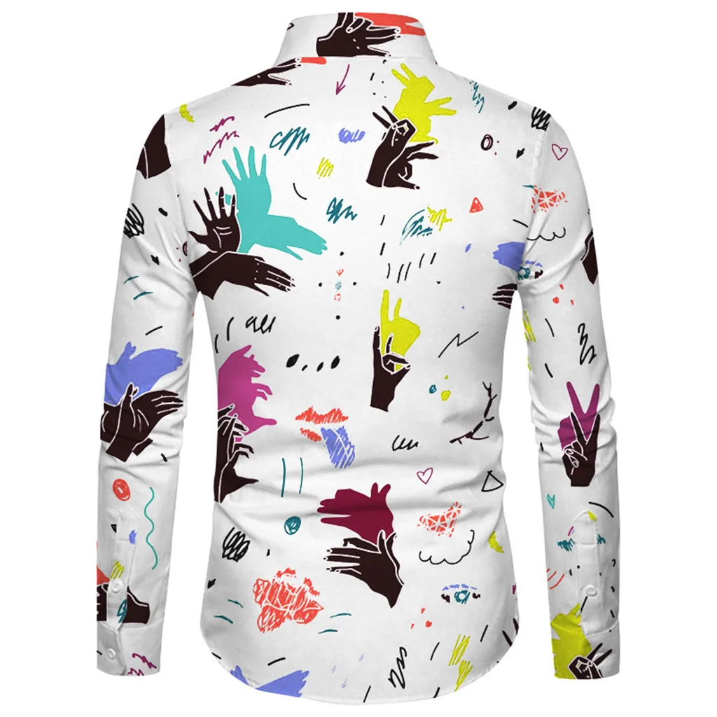SAGACE Men's Autumn Winter Loose Casual Daily Print Long Sleeve Shirt Light Sunshine Boy Breathable Slim Cute Playful Fashion | Мужская