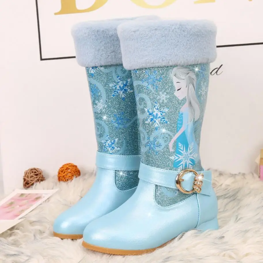 Kids shoes Children Princess Cartoon Boots Leather Bling Fashion New girls Genuine Wool Warming Winter Knee Long |