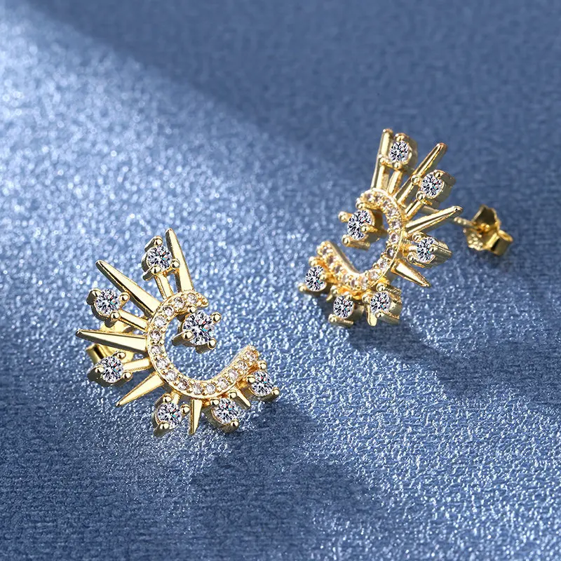 Women's Fashion Hyperbolic SunFlower Stud Earrings Radiant Shiny Crystal Zirconia Charming Punk Female Earring Piercing Jewelry