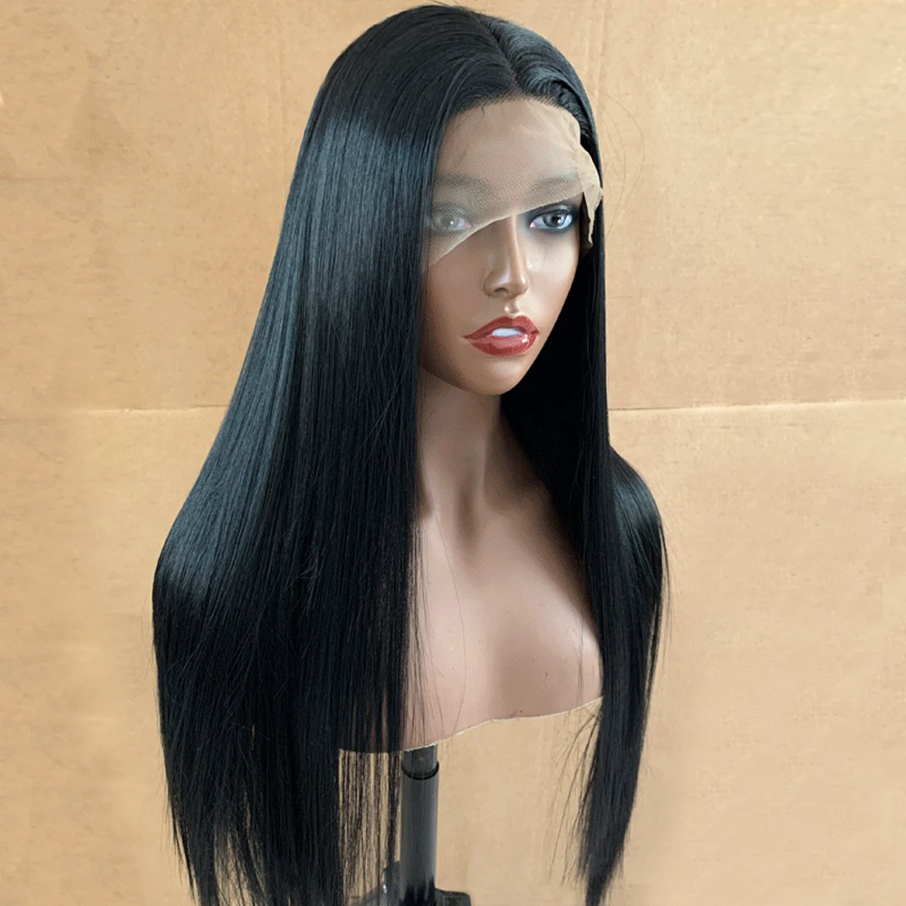 Black Synthetic 13x3 Lace Front Wigs with Baby Soft Pre Plucked Long Straight Heat Resistant Fiber Lace Frontal Wigs Daily Use