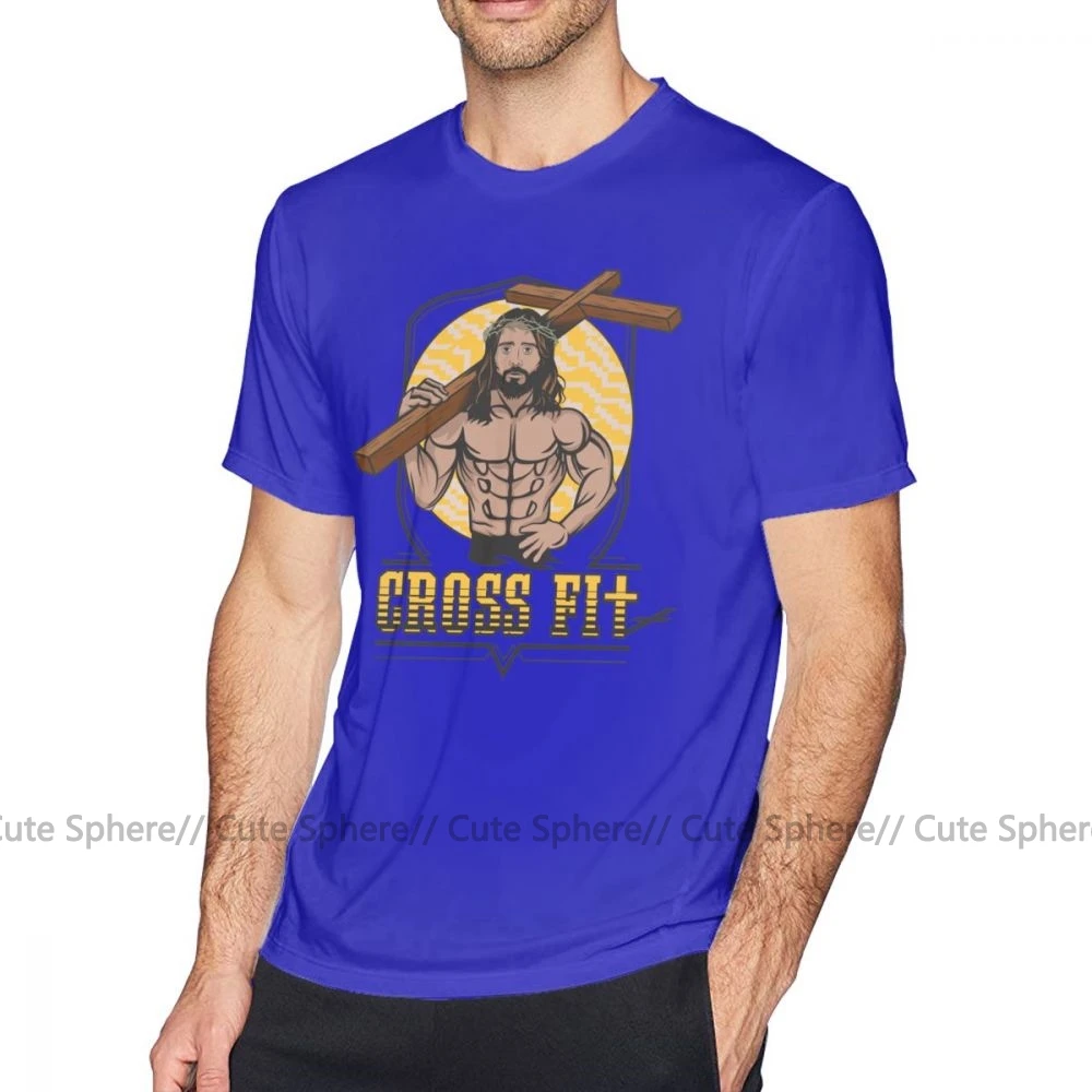 Христианская футболка Jesus CrossFit, футболка с коротким рукавом, Мужская футболка, модный принт, потрясающая хлопковая ХХХ футболка - Цвет: Blue