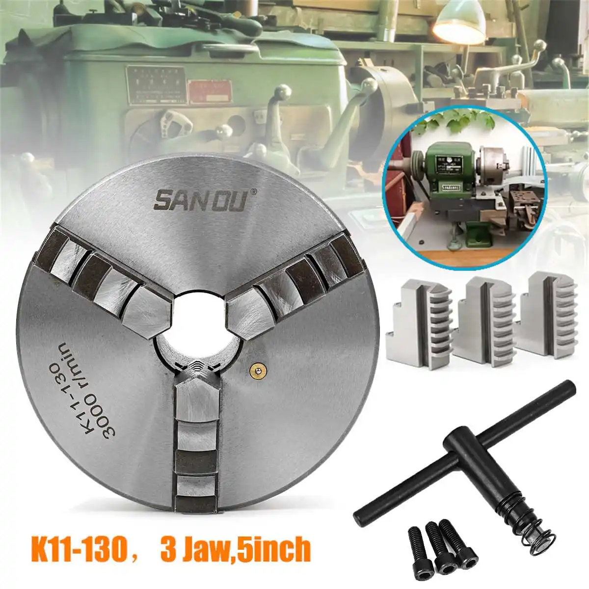 

SANOU Lathe Chuck K11-130 Three Jaw Self-Centering Chuck 130mm Scroll Chuck 5 Jaw Chuck With Harden Steel For Mini Lathe