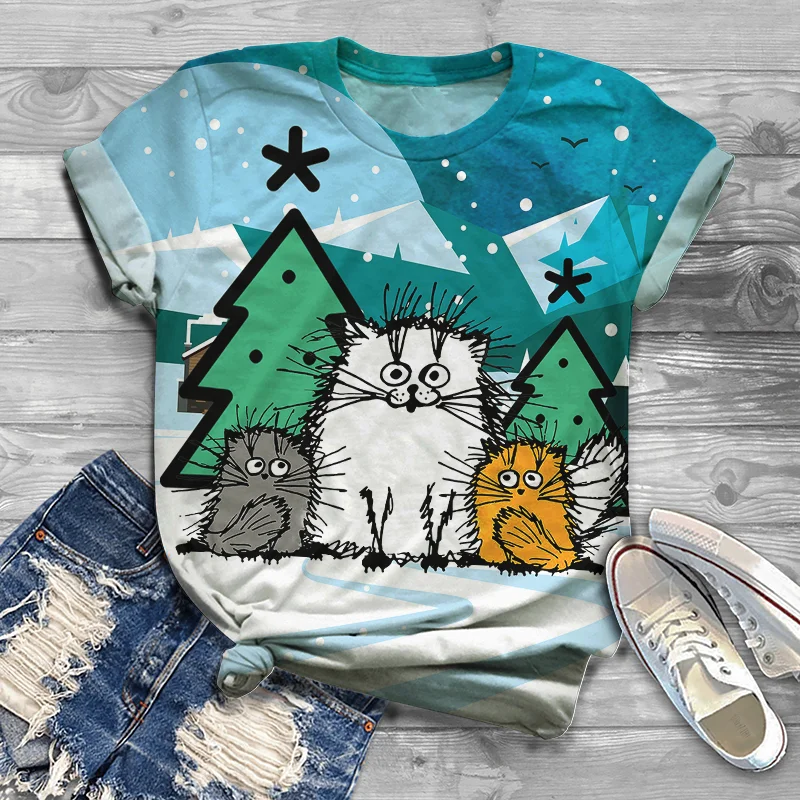 

Ladies T-shirt Harajuku Trend Ladies Comfortable Soft T-shirt 2021 New Free Birds and Hu Die Multi-color
