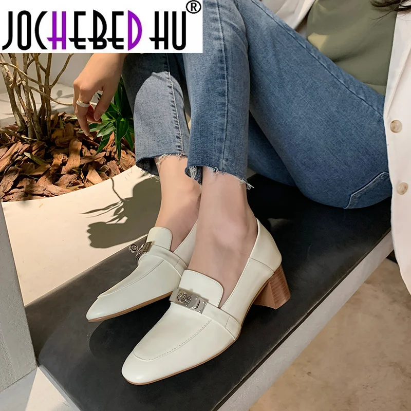 

【JOCHEBED HU】Luxury Brand Designer Shoes Women Natural Cow Leather Loafers Turn Lock Genuine Leather Flats Casual Shoes 33-40
