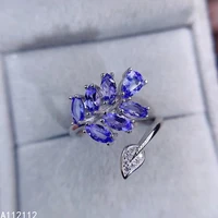 fine jewelry 925 sterling silver inset with natural gemstones luxury fashion leaf ladies tanzanite ol style open ring support de