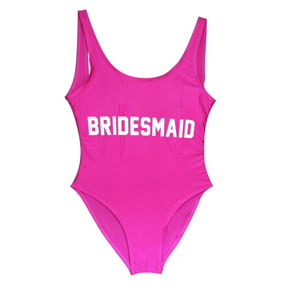 Слитный купальник с надписью подружки невесты женский высоким вырезом на спине