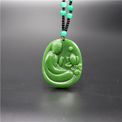 Натуральный зеленый китайский Нефритовый Кулон Будда Лотос ожерелье