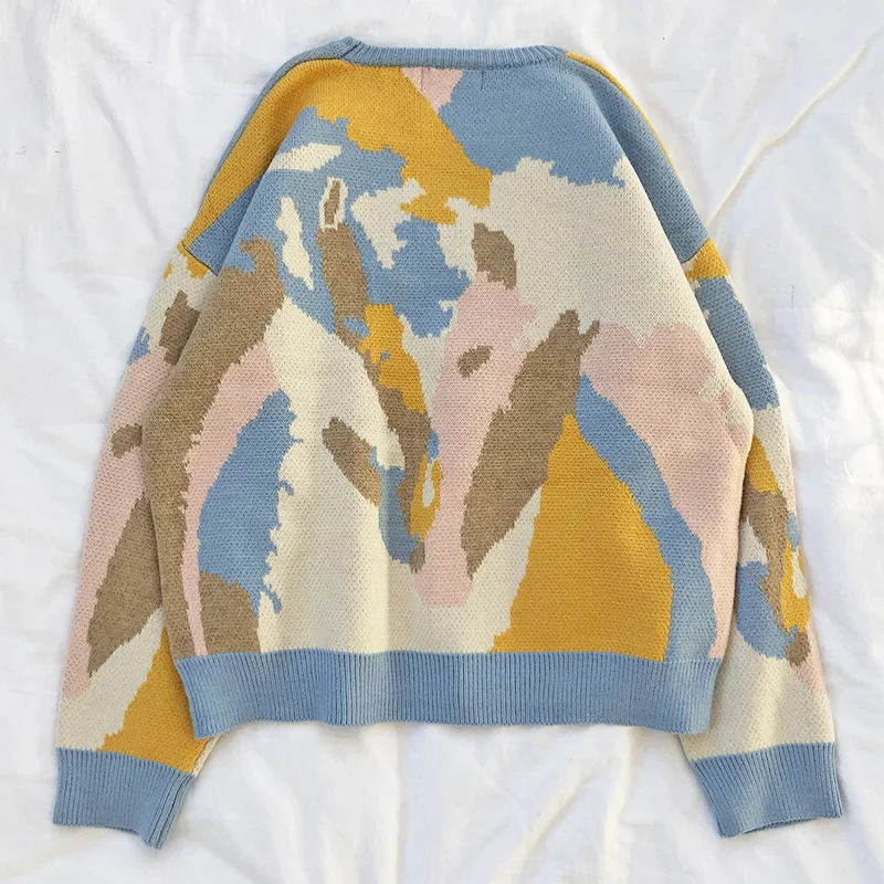Neploe Pull Femme, новинка, корейский свитер большого размера контрастных цветов с граффити, Женский вязаный свитер с круглым вырезом, уличная одежда, джемпер 56134