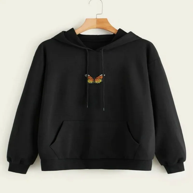 Instagram Sweatshirt Embroidery Hoodies Chile Fashion 2021 Cotton Comfy Pullover Harajuku Butterfly Sweat-shirts Free Shipping | Женская