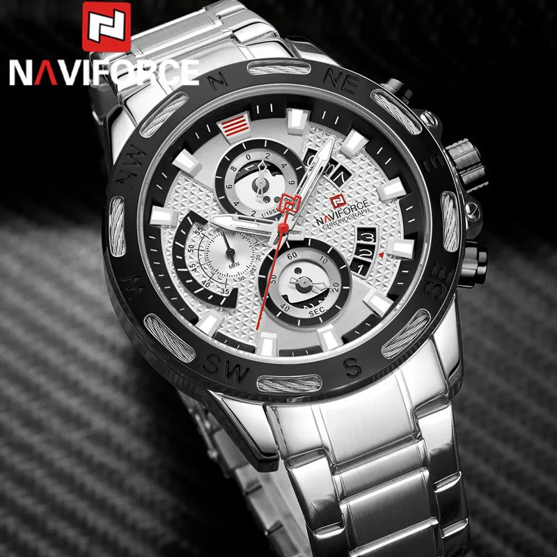 Часы наручные NAVIFORCE мужские с хронографом спортивные модные брендовые Роскошные