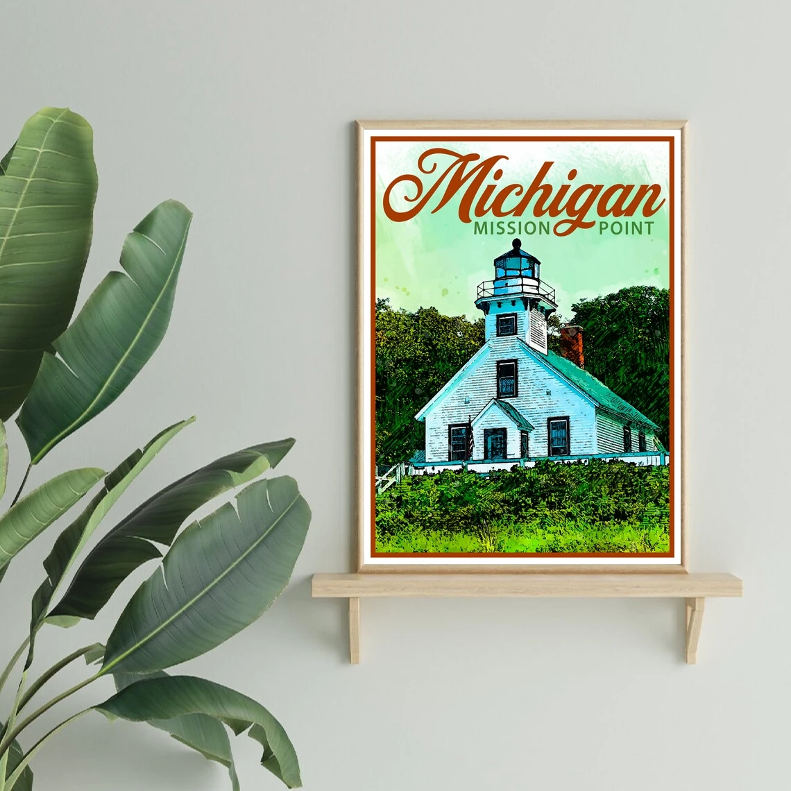 Постер для путешествий из Мичигана винтажный принт Декор маяк миссии настенное