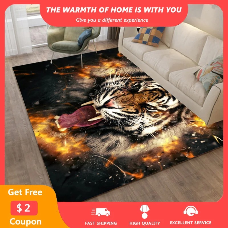 

3D Tiger Large Area Rugs Animal Printed Soft Washable Carpets for Living Room Palor Floor Bedroom Carpet Non-slip Playing tapis