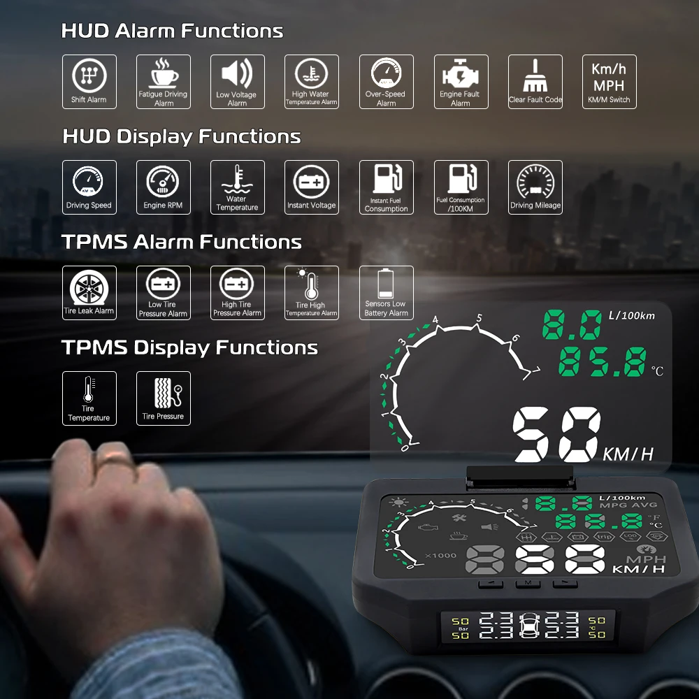 HUD X30 Автомобильный дисплей с TPMS 2 в 1 OBD OBD2 автомобильный дисплей Система мониторинга давления в шинах Bluetooth датчик TPMS с HUD