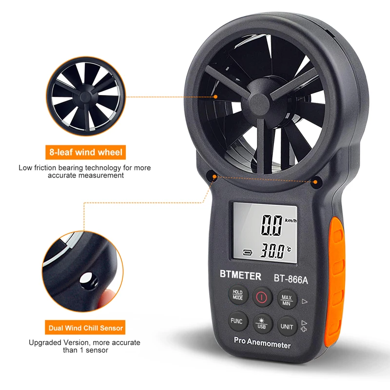 BTMETER HVAC Анемометр CFM Ручной цифровой измеритель скорости ветра измерительный