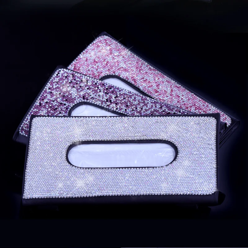 

Car-mounted Tissue Box, Car Sun Visor, Multi-function Pumping Box, Car Decoration Diamond-studded Creative Tissue Cover, Female