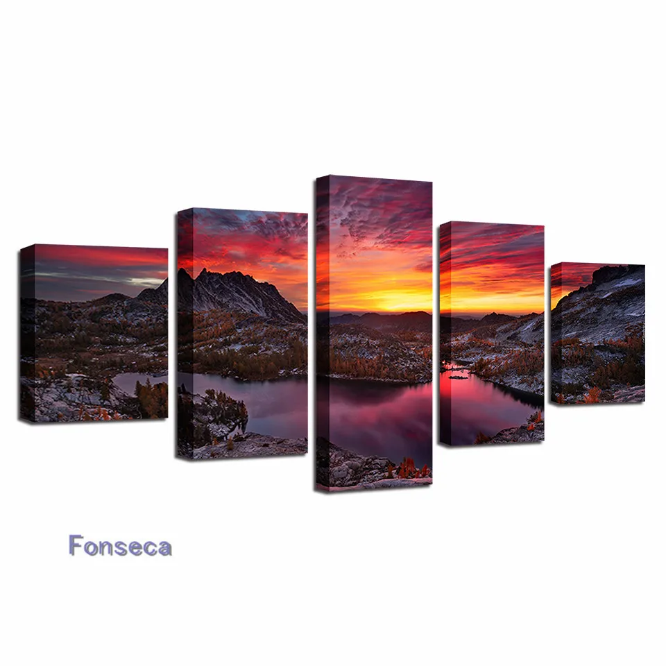 HD-печать природный пейзаж настенные картины декор для комнаты 5 штук озеро горная