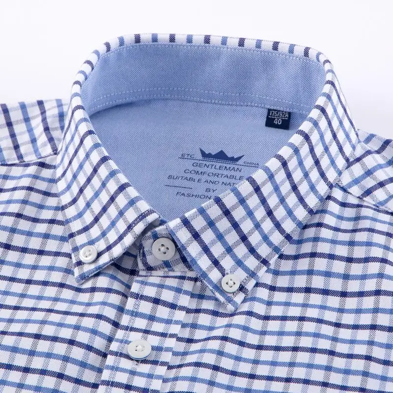 

Men's Casual Long Sleeve Oxford Cotton Plaid Striped Shirts Single Patch Pocket Standard-fit Button-down Thick Men's Clothing