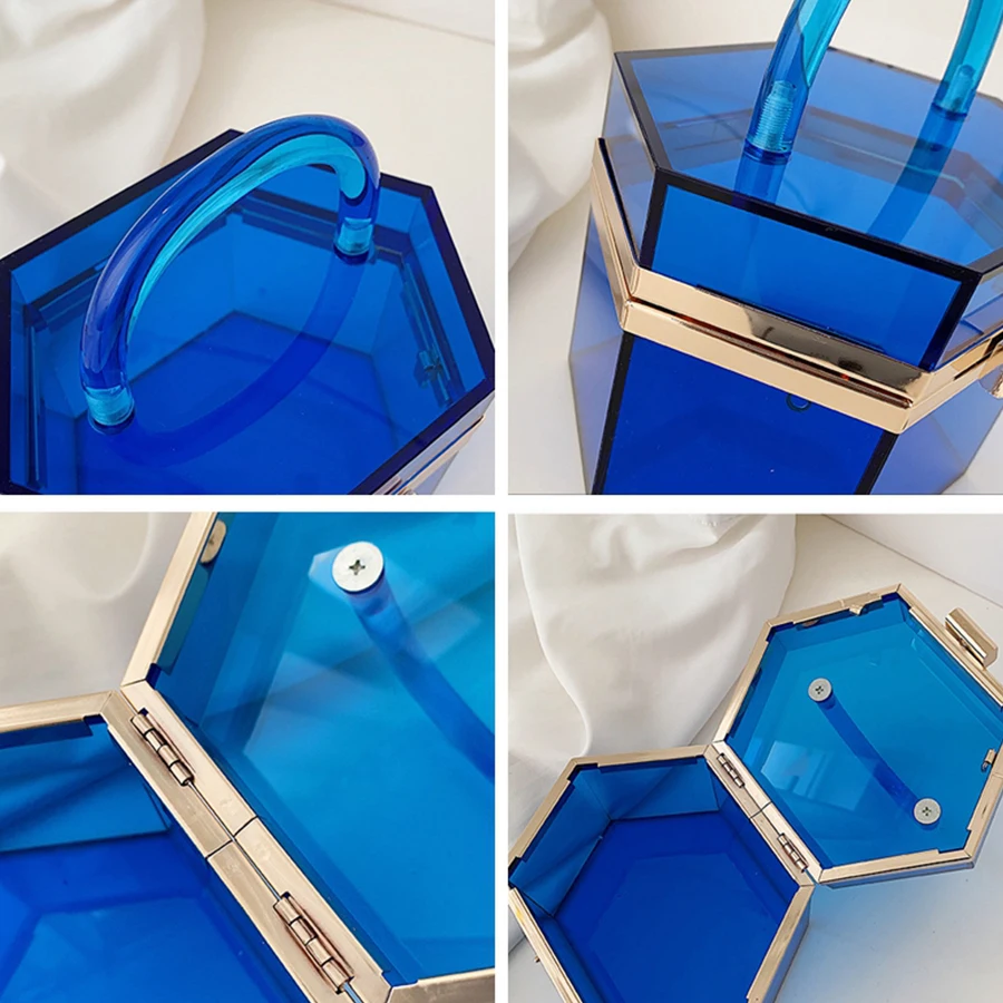 

New Brand Transparent Acrylic Purse Acrylic Clutch Bag Evening Clutch Bags Women Bags Fashion Bling with Crystals Luxury Handbag