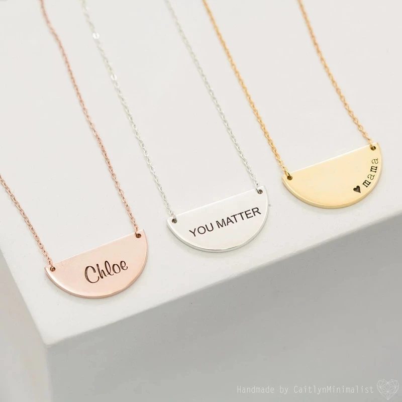 

Simple Half Circle Semicircle Necklaces Customizable Engraving Name Letter Date Half Moon Necklace Girlfriends Couples Gift