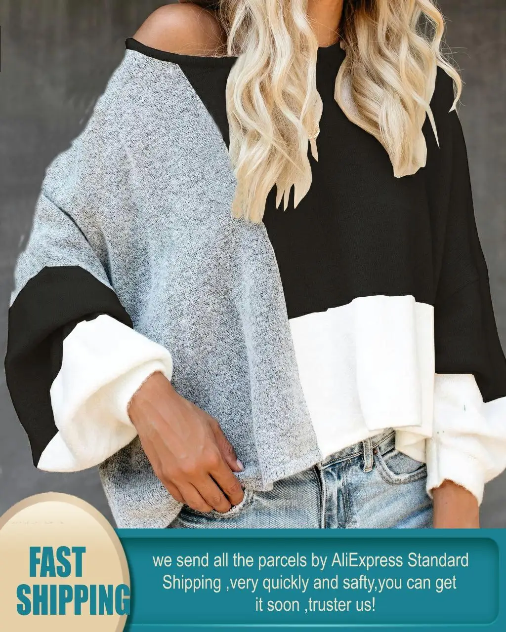 Свитер женский трикотажный с открытыми плечами и рукавами-фонариками | Женская