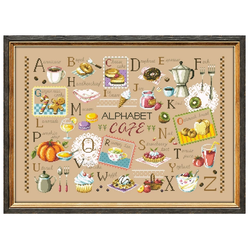 

Dreampattern Food alphabet Cross-stitch embroidery set design 18ct 14ct 11ct flaxen linen canvas embroider DIY