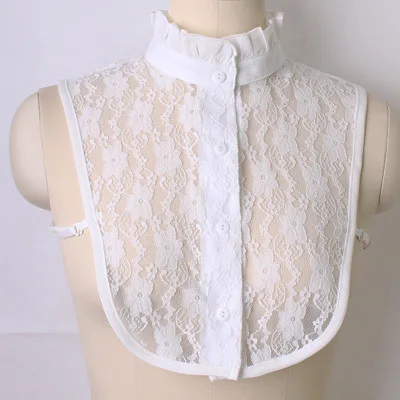 

Front Tie White Fake Collar Stand Beads Detachable Collar Fake Women Vintage Crystal Lace Ladies False Blouse Collar Half Shirt