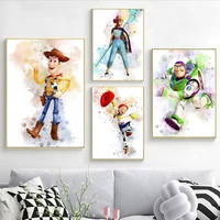 toy story watercolour prints woody and buzz lightyear cartoon movie poster picture on the wall decor disney art canvas painting