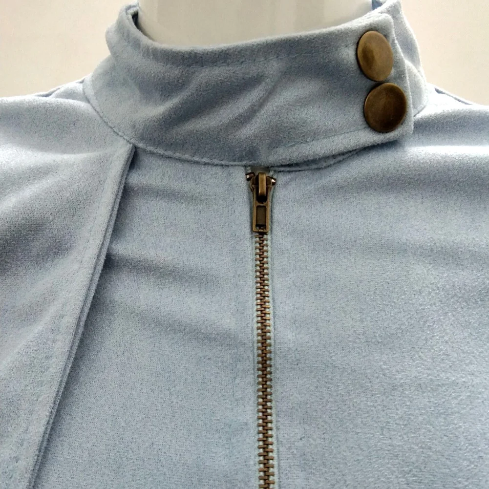 

Chic Women Autumn Long Sleeve Stand Collar Zipper Slim Waist Belt Dress Coat