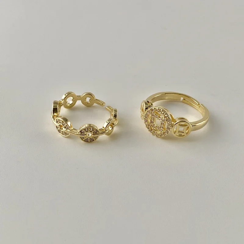 

LOVOACC Plain 2 Styles Bling Bling Cubic Zircon Charm Rings for Women Girls Hollow Round Gold Color Open Rings Accessories